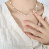 Bohemian Nnatural Stone Freshwater Pearl Beaded Necklace, Handmade Boho Jewelry AL696