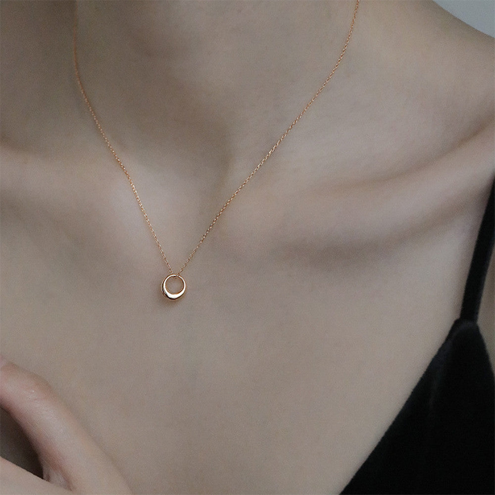 925 Sterling Silver Plated Gold Round Pendant Necklace, Simple Fashion Circle Necklace AL480