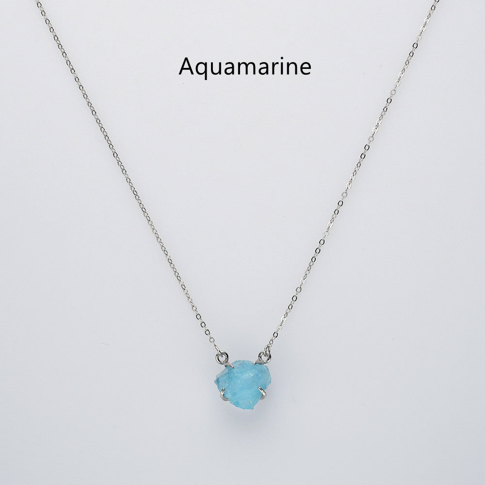 Aquamarine Necklace, Sterling Silver Claw Raw Gemstone Necklae, Birthstone Necklace, Crystal Quartz Necklace, Boho Jewlery, Gift For Women, Healing Jewelry