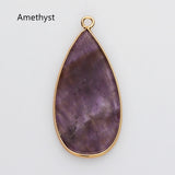 Teardrop Gold Multi Gemstone Pendant Bead, Amethyst Jasper Stone Charm, Wholesale Supply WX2216
