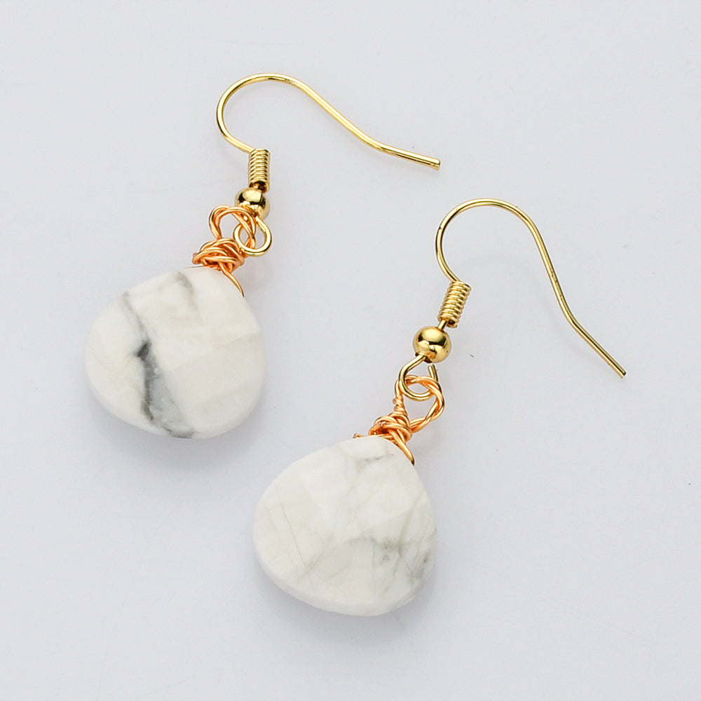 Teardrop Gold Multi Gemstone Earrings, Faceted Healing Crystal Stone Earring, Simple Fashion Jewelry WX2236