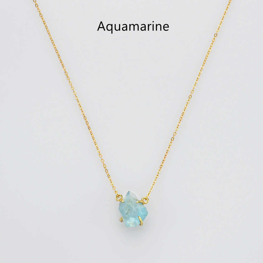 raw aquamarine necklace, gold claw necklace, gemstone necklace, birthstone necklace, healing crytal stone necklace, jewlery for women