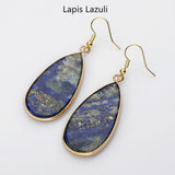 Teardrop Gold Gemstone Earrings, Amethyst Rose Quartz Lapis Jasper Stone Drop Earring WX2217