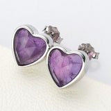S925 Sterling Silver Bezel Heart Faceted Gemstone Stud Earrings, Birthstone Crystal Jewelry SS261