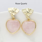 Heart Gold Bee Gemstone Earrings, Faceted Birthstone Earring, Healing Crystal Quartz Jewelry WX2235