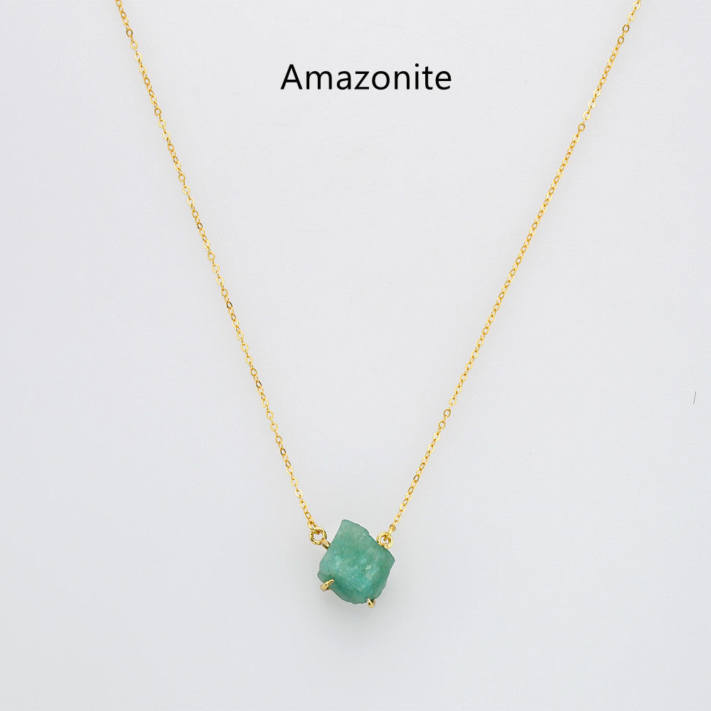 raw amazonite necklace, gold claw necklace, gemstone necklace, birthstone necklace, healing crytal stone necklace, jewlery for women