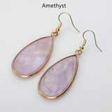 Teardrop Gold Gemstone Earrings, Amethyst Rose Quartz Lapis Jasper Stone Drop Earring WX2217