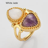 Unique Triangle Amethyst & Teardrop Gemstone Ring, Gold Plated, Faceted Stone Ring, Adjustable, Crystal Jewelry WX2231