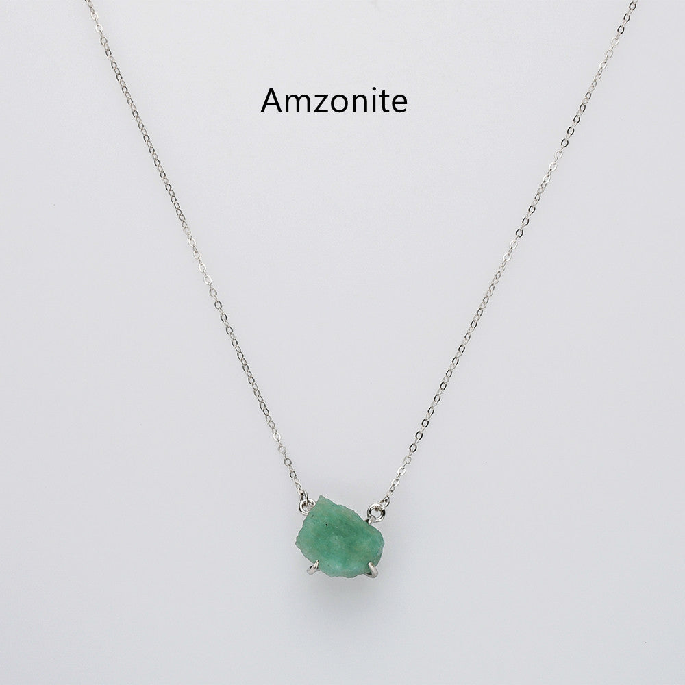 Amazonite Necklace, Sterling Silver Claw Raw Gemstone Necklae, Birthstone Necklace, Crystal Quartz Necklace, Boho Jewlery, Gift For Women, Healing Jewelry