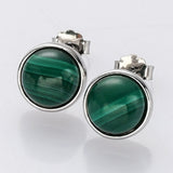 S925 Sterling Silver Bezel Round Polished Gemstone Stud Earrings, Birthstone Jewelry SS262