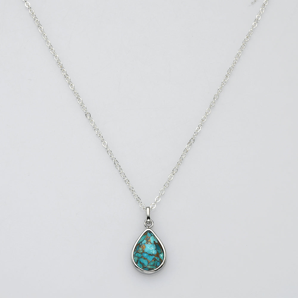Teardrop Silver Plated Gemstone Pendant, Pear Faceted Crystal Stone Charm, Making Jewelry Craft ZS0508