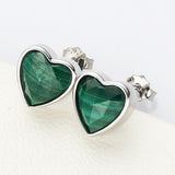 S925 Sterling Silver Bezel Heart Faceted Gemstone Stud Earrings, Birthstone Crystal Jewelry SS261