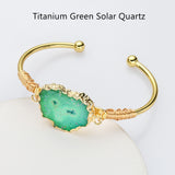 Gold Multi Gemstone Bracelet, Solar Quartz, Agate Druzy Slice Bangle Cuff, Handmade Boho Jewlery WX2237