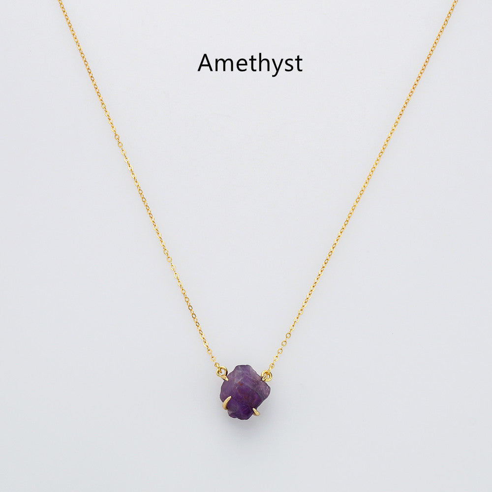 raw amethyst necklace, gold claw necklace, gemstone necklace, birthstone necklace, healing crytal stone necklace, jewlery for women