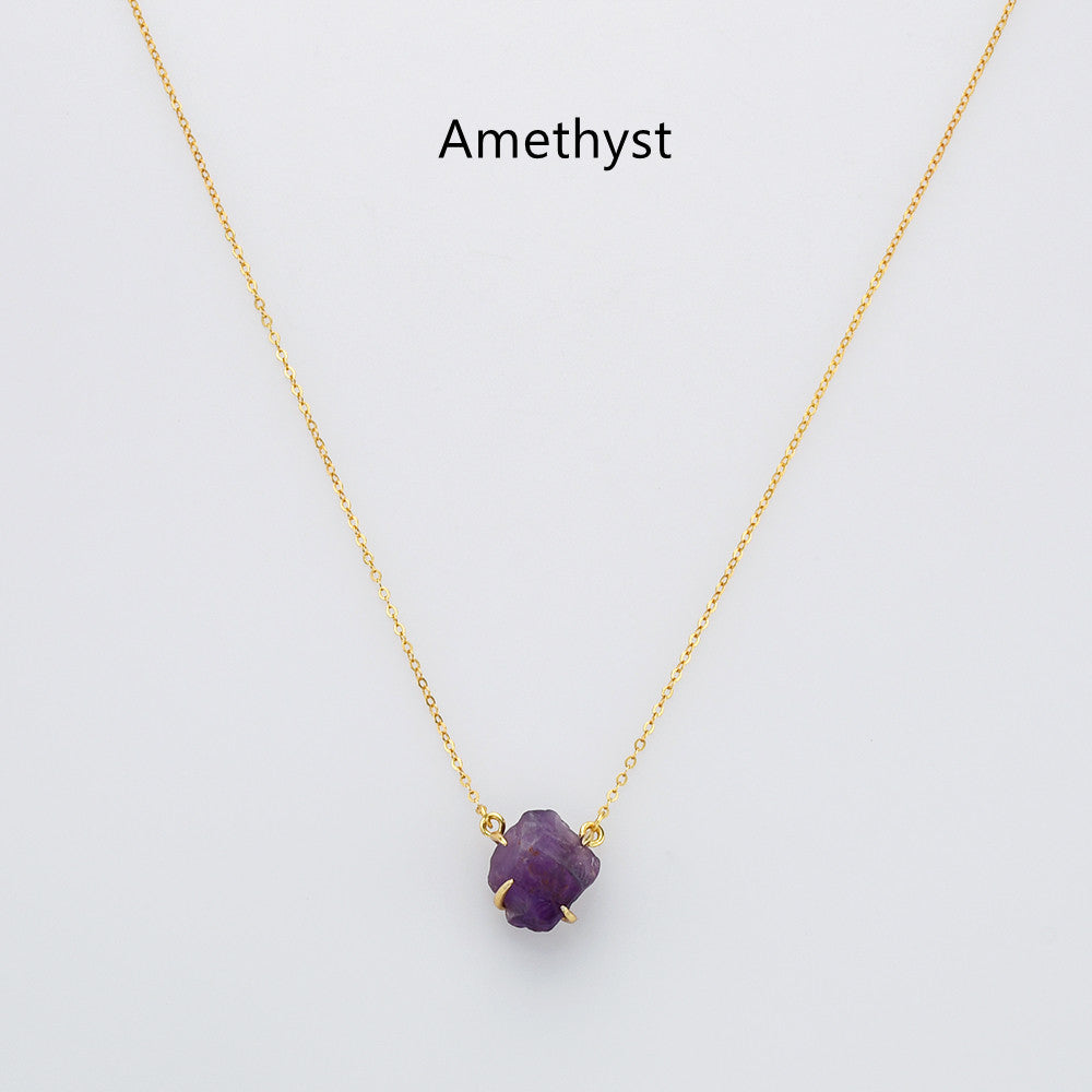 15.5" Gold Claw Raw Gemstone Necklace, S925 Sterling Silver Chain, Birthstone Necklace, Healing Crystal Stone Jewelry SS258NG