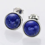 S925 Sterling Silver Bezel Round Polished Gemstone Stud Earrings, Birthstone Jewelry SS262