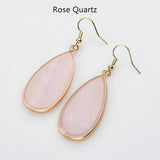 Teardrop Gold Gemstone Earrings, Amethyst Rose Quartz Lapis Jasper Stone Drop Earring WX2217