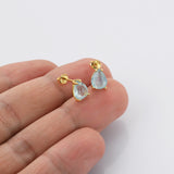 Tiny Gold Claw Teardrop Aquamarine Stud Earrings, Faceted Gemstone Crystal Post Earring, Birthstone Jewelry SS328-G