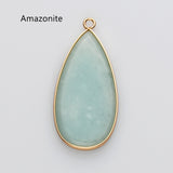 Teardrop Gold Multi Gemstone Pendant Bead, Amethyst Jasper Stone Charm, Wholesale Supply WX2216