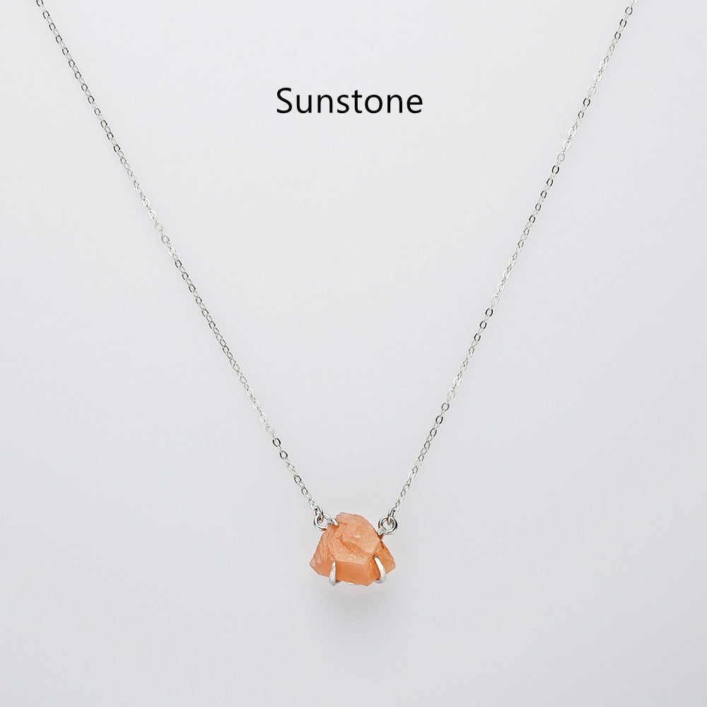 Sunstone Necklace, Sterling Silver Claw Raw Gemstone Necklae, Birthstone Necklace, Crystal Quartz Necklace, Boho Jewlery, Gift For Women, Healing Jewelry