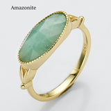Gold Plated Oval Birthstone Gemstone Faceted Ring, Healing Boho Crystal Jewlery ZG0509