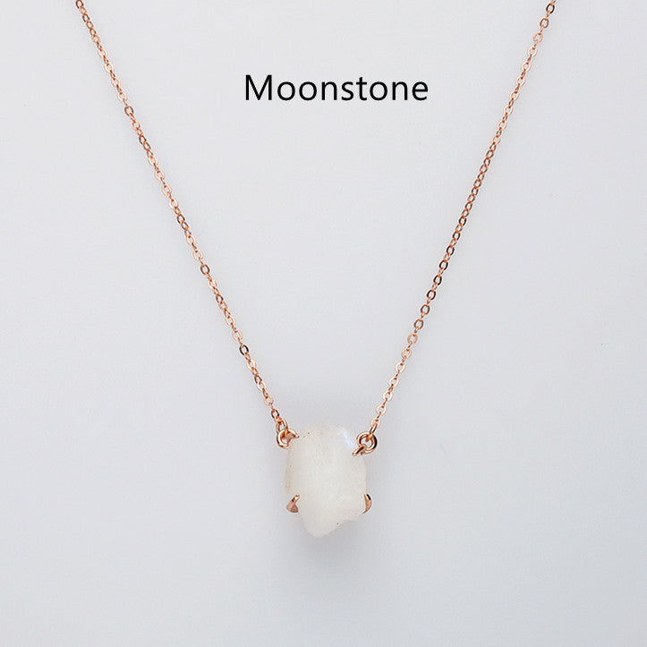 raw moonstone necklace, rose gold sterling silver necklace, birthstone necklace, healing gemstone necklace, crystal quartz jewelry, gift for women
