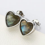 S925 Sterling Silver Bezel Heart Faceted Gemstone Stud Earrings, Birthstone Crystal Jewelry SS261