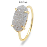 Hexagon Gold Claw Natural Titanium Druzy Ring, Agate Drusy Gemstone Ring, Boho Jewelry ZG0319