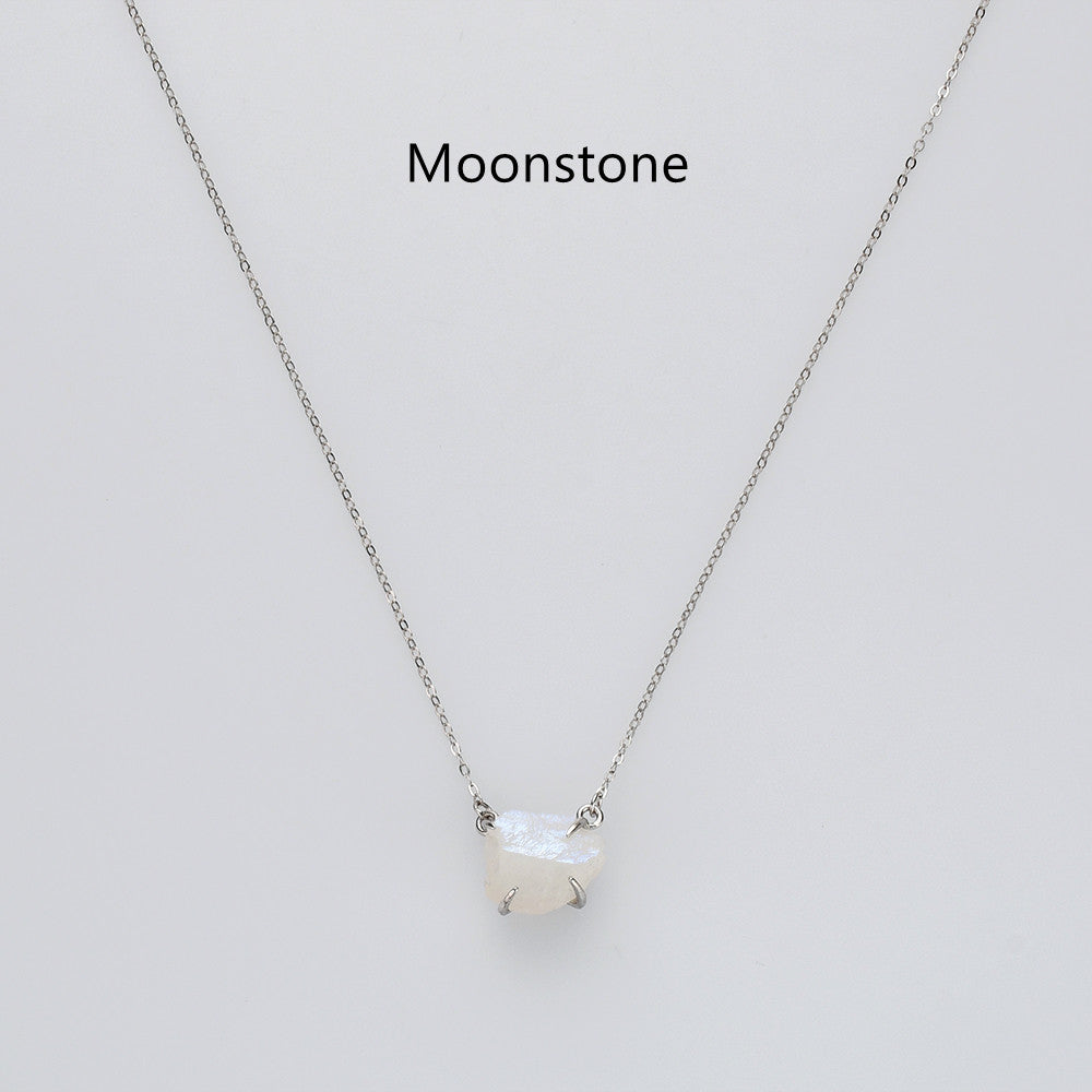 Moonstone Necklace, Sterling Silver Claw Raw Gemstone Necklae, Birthstone Necklace, Crystal Quartz Necklace, Boho Jewlery, Gift For Women, Healing Jewelry