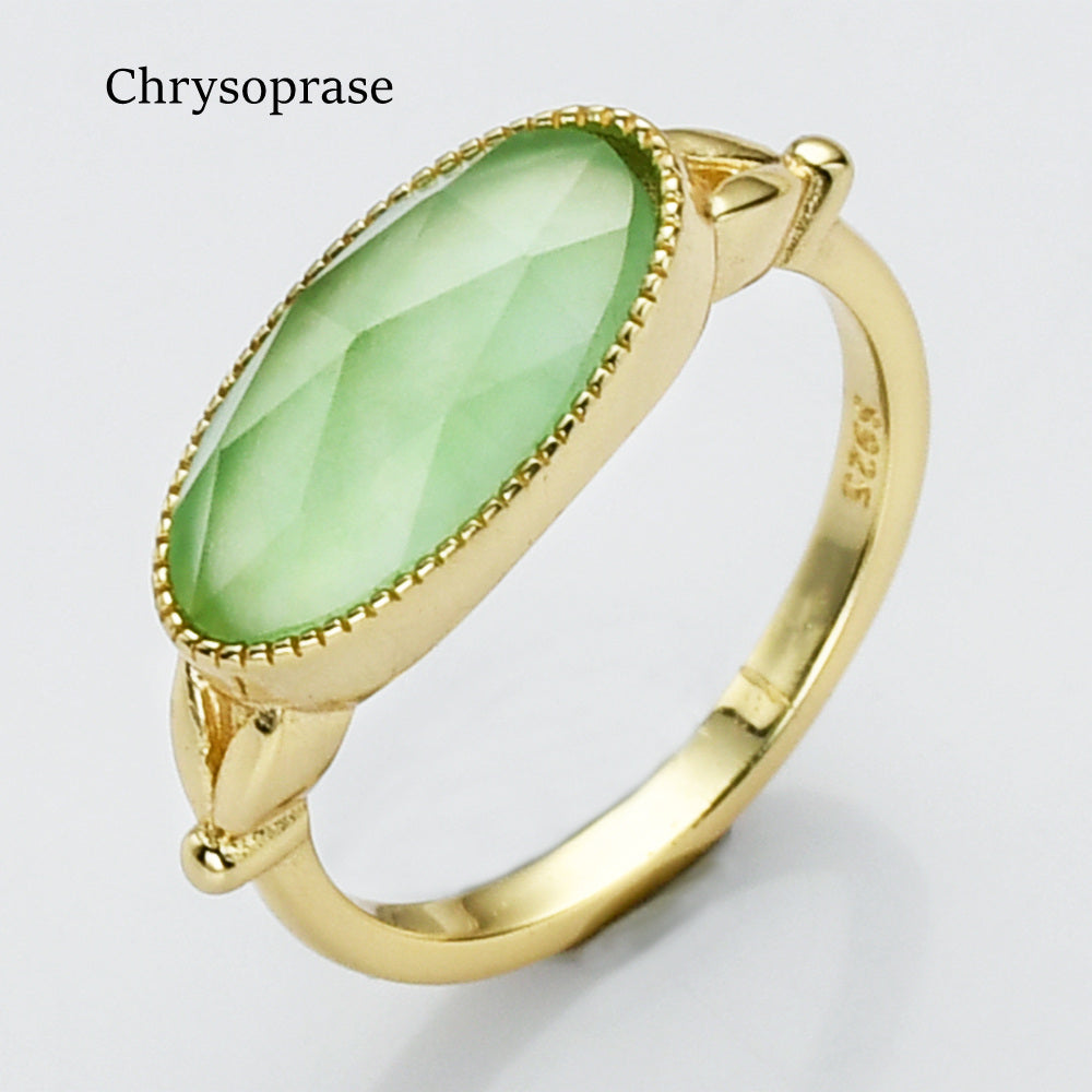 Faceted Oval Birthstone Ring Gold Plated, Healing Boho Jewlery ZG0509