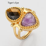 Unique Triangle Amethyst & Teardrop Gemstone Ring, Gold Plated, Faceted Stone Ring, Adjustable, Crystal Jewelry WX2231