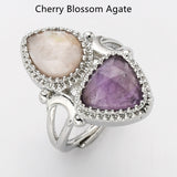 Unique Triangle Amethyst & Teardrop Gemstone Ring, Silver Plated, Faceted Stone Ring, Adjustable, Crystal Jewelry WX2234