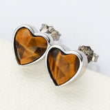 S925 Sterling Silver Bezel Heart Faceted Gemstone Stud Earrings, Birthstone Crystal Jewelry SS261