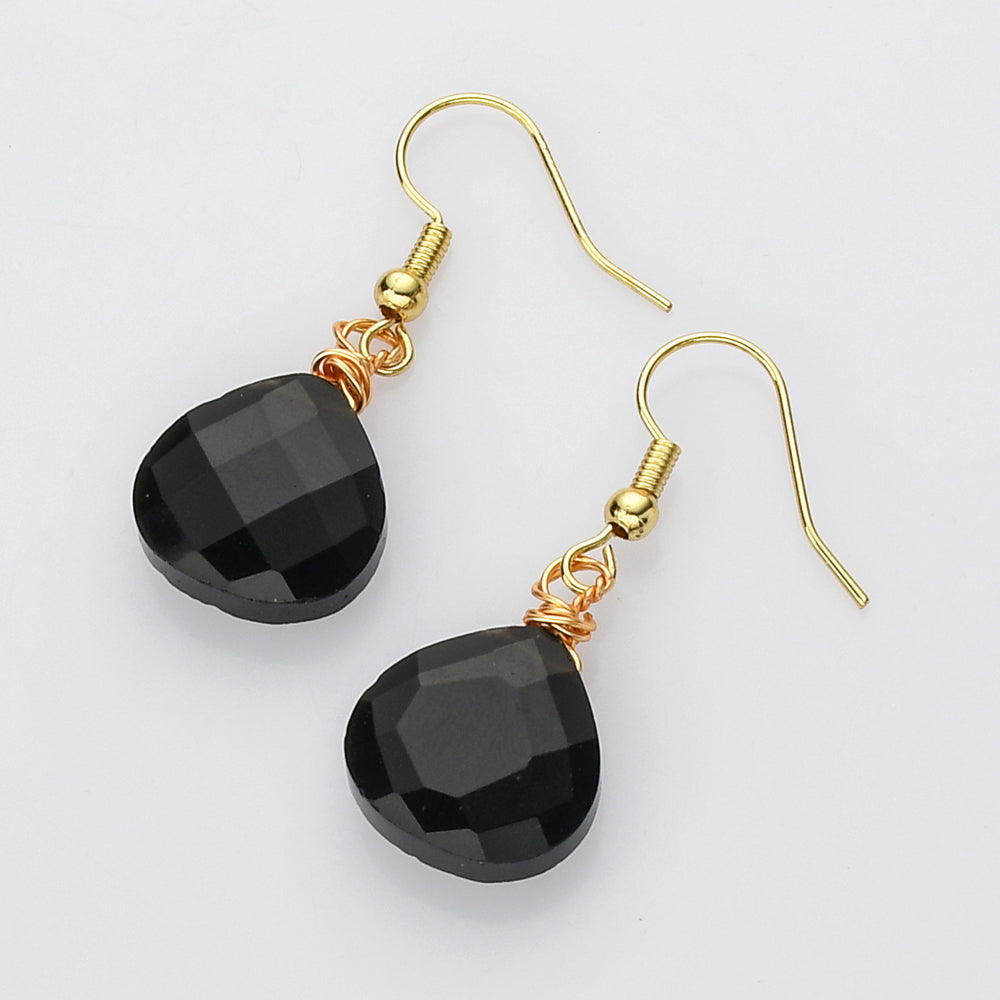 Teardrop Gold Multi Gemstone Earrings, Faceted Healing Crystal Stone Earring, Simple Fashion Jewelry WX2236