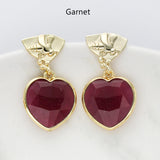 Heart Gold Bee Gemstone Earrings, Faceted Birthstone Earring, Healing Crystal Quartz Jewelry WX2235