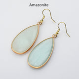 Teardrop Gold Gemstone Earrings, Amethyst Rose Quartz Lapis Jasper Stone Drop Earring WX2217