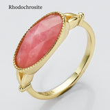 Gold Plated Oval Birthstone Gemstone Faceted Ring, Healing Boho Crystal Jewlery ZG0509
