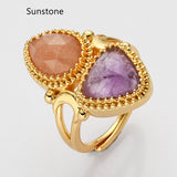 Unique Triangle Amethyst & Teardrop Gemstone Ring, Gold Plated, Faceted Stone Ring, Adjustable, Crystal Jewelry WX2231