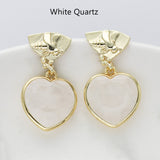 Heart Gold Bee Gemstone Earrings, Faceted Birthstone Earring, Healing Crystal Quartz Jewelry WX2235
