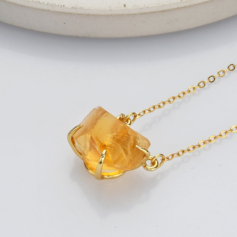 raw citrine necklace, gold claw necklace, gemstone necklace, birthstone necklace, healing crytal stone necklace, jewlery for women