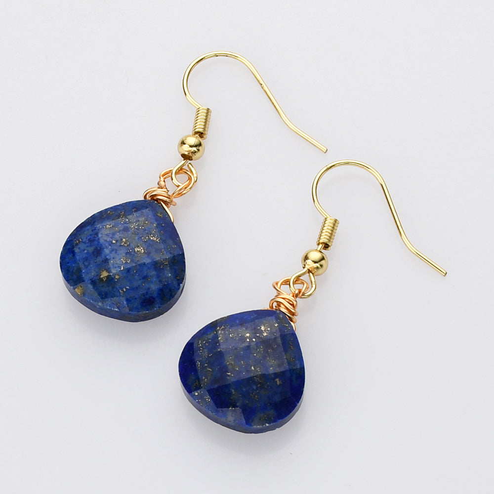 lapis lazuli earrings Teardrop Gold Multi Gemstone Earrings, Faceted Healing Crystal Stone Earring, Simple Fashion Jewelry WX2236