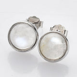 S925 Sterling Silver Bezel Round Polished Gemstone Stud Earrings, Birthstone Jewelry SS262
