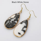 Teardrop Gold Gemstone Earrings, Amethyst Rose Quartz Lapis Jasper Stone Drop Earring WX2217