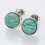 S925 Sterling Silver Bezel Round Polished Gemstone Stud Earrings, Birthstone Jewelry SS262
