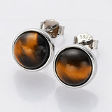 S925 Sterling Silver Bezel Round Polished Gemstone Stud Earrings, Birthstone Jewelry SS262