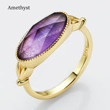Gold Plated Oval Birthstone Gemstone Faceted Ring, Healing Boho Crystal Jewlery ZG0509