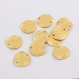 50 Pcs of Matt Gold Plated Brass Wavy Round Slice Connector Findings, Double Holes, For Jewelry Making PJ316