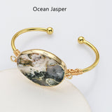 Gold Multi Gemstone Bracelet, Solar Quartz, Agate Druzy Slice Bangle Cuff, Handmade Boho Jewlery WX2237