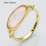 Gold Plated Oval Birthstone Gemstone Faceted Ring, Healing Boho Crystal Jewlery ZG0509
