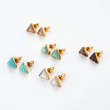 Gold Triangle Gemstone Faceted Stud Earrings, Healing Crystal Earring, Boho Jewelry G1300